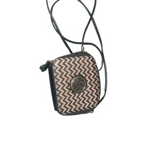 Chevron Crossbody Wallet Phone Purse Mini Bag‎ Black Tan Convertible